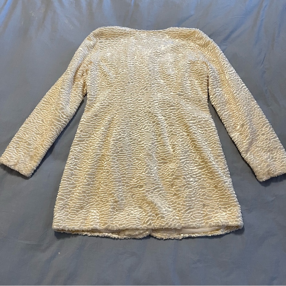 INC International Concepts Champagne Faux Fur Textured Coat w/ Satin Sash - Picture 4 of 13